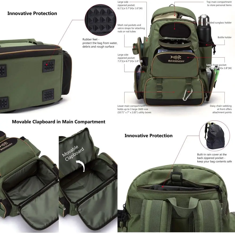 

Водонепроницаемый тактический рюкзак с отделением для снастей, держателем для удочек и дождевиком