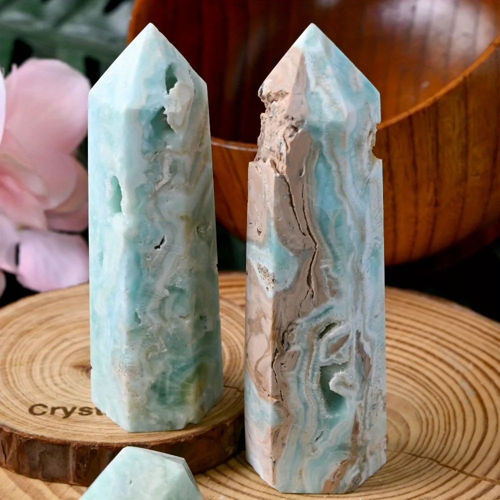 1pc Blue Hemimorphite Standard Tower, Sky Blue Aragonite, Quartz Crystal Obelisk, Natural Blue Heterogeneous Mineral view 5