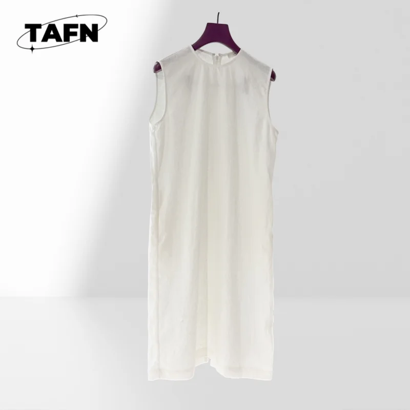 Abito con tasca in gilet di lino glutinoso morbido Temperamento di High Street Bellissimo abito in cashmere di ispirazione vintage – Morbido AG1407