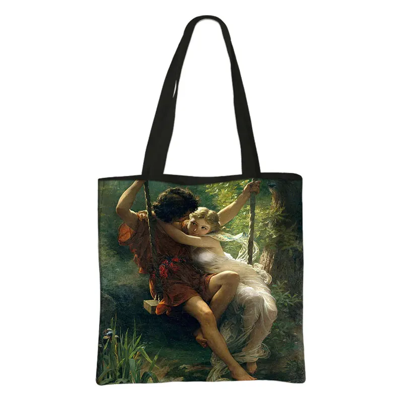 Famous Painting Spring Time / Portrait of An Unknown Woman / Mona Lisa Tote Bag Canvas Shoulder Bags Ladies Eco Shopping Bag