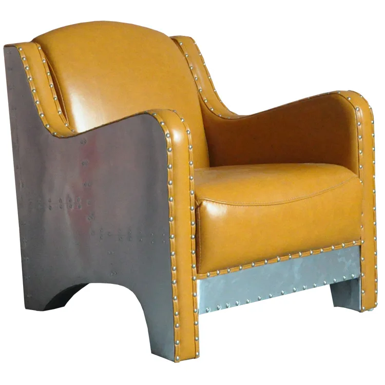 Aviator Retro Industrial Vintage Luxury Genuine Leather Chaise Lounge Chair for Bedroom and Living Room Home Furniture