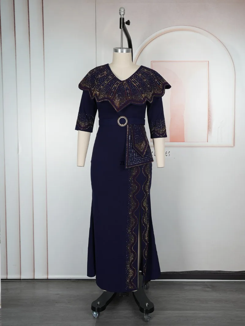 

Elegant African Sequins Bodycon Gown for Women Luxury Sexy Wedding Party Evening Dress with Belt Female Lady Fashionable