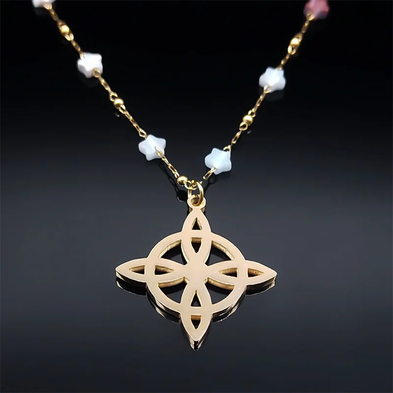Vintage Witch Celtic Knot Stainless Steel Pendant Necklace for Women Natural Stone Star Chain Handmade Necklaces Jewelry N1724