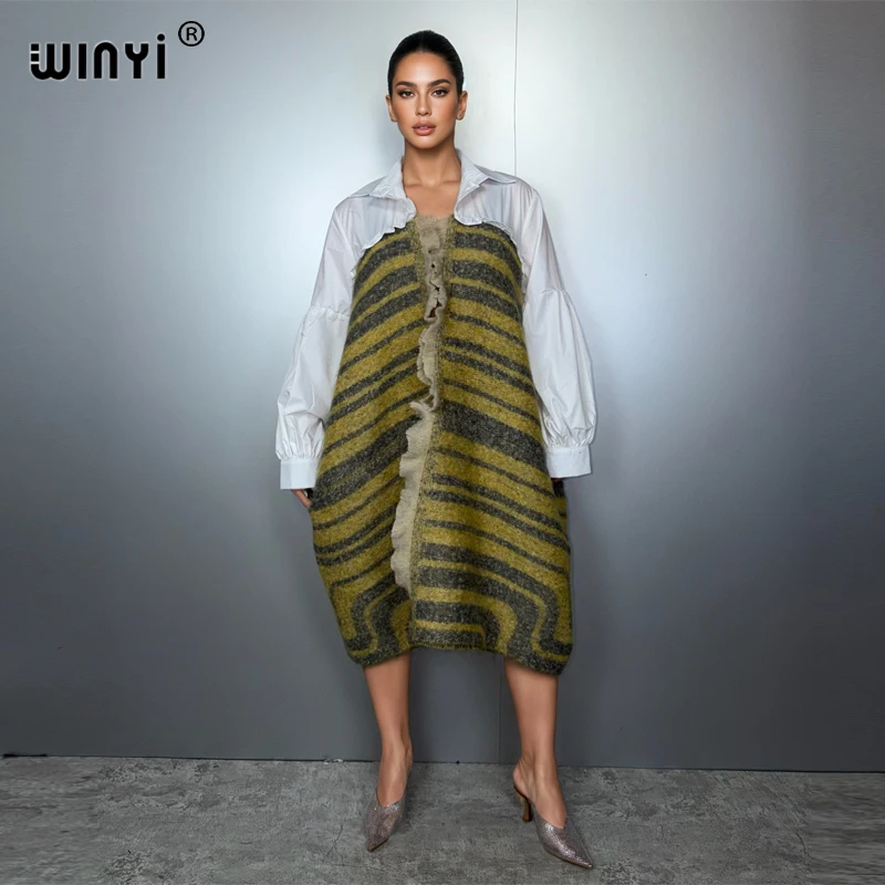

WINYI Winter Women elegant Luxury dress long Coat OverCoat Thick Warm Female cardigan ponchos for women cloak evening dress