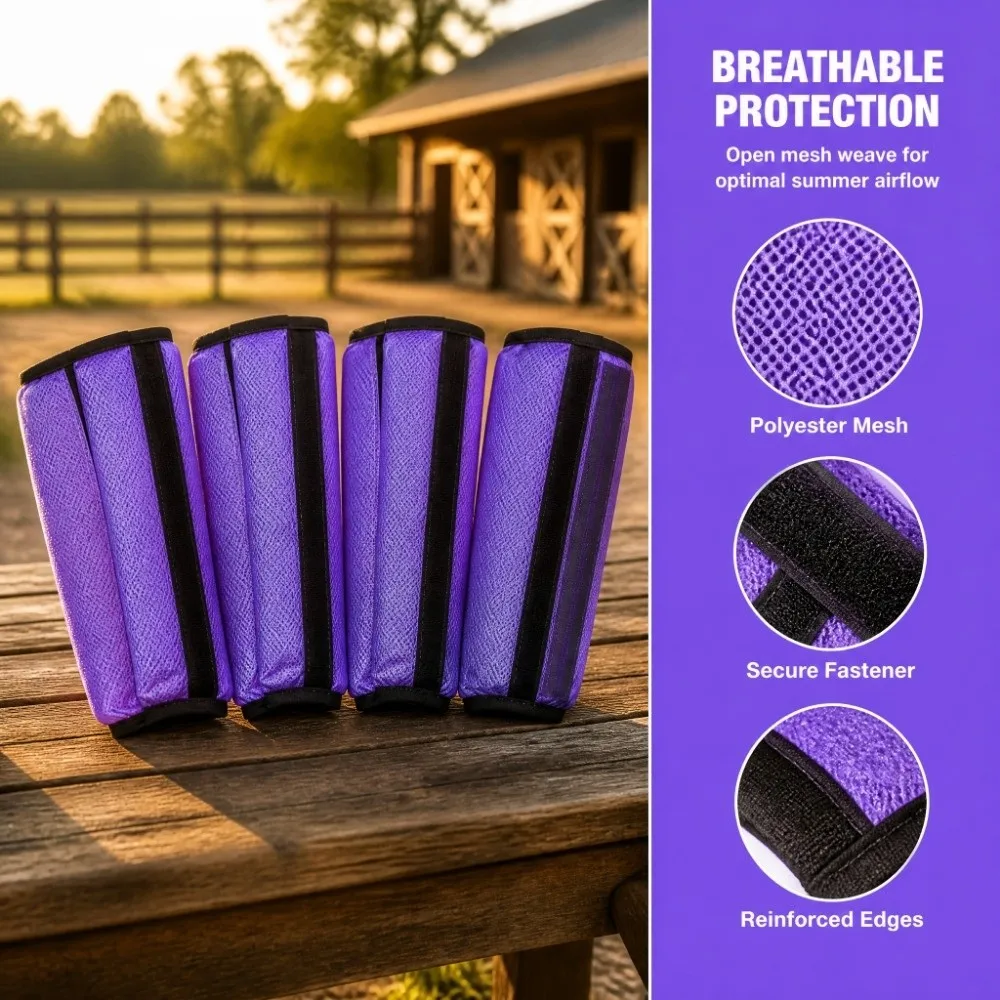 4pcs Breathable Fabric Horse Insect Boots Hook And Loop Fastener Easy To Put On Anti Insect Leggings Polyester Mesh Horse Boots