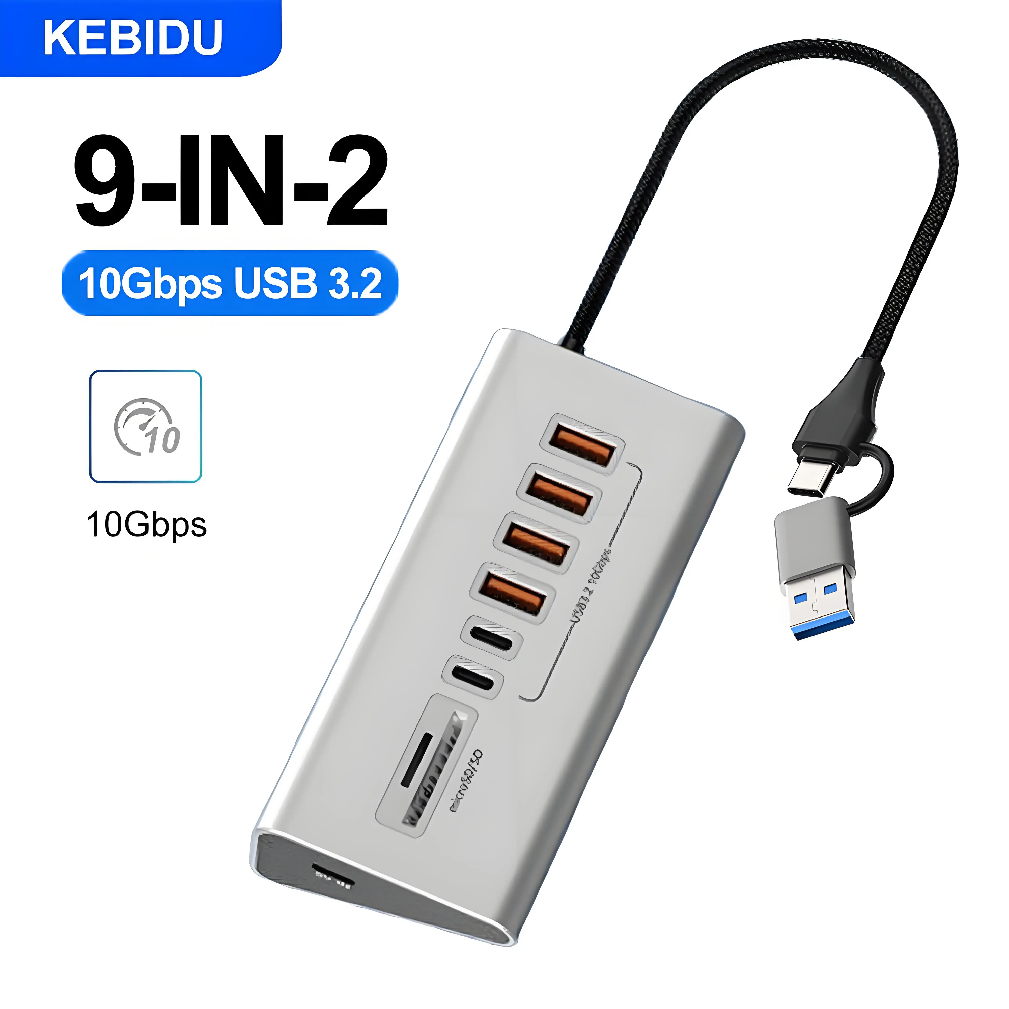 10Gbps USB 3.2 Docking Station Hub Type C Splitter Card Reader Aluminum Alloy Multi 9/8 Ports Switch For PC Laptop Accessories