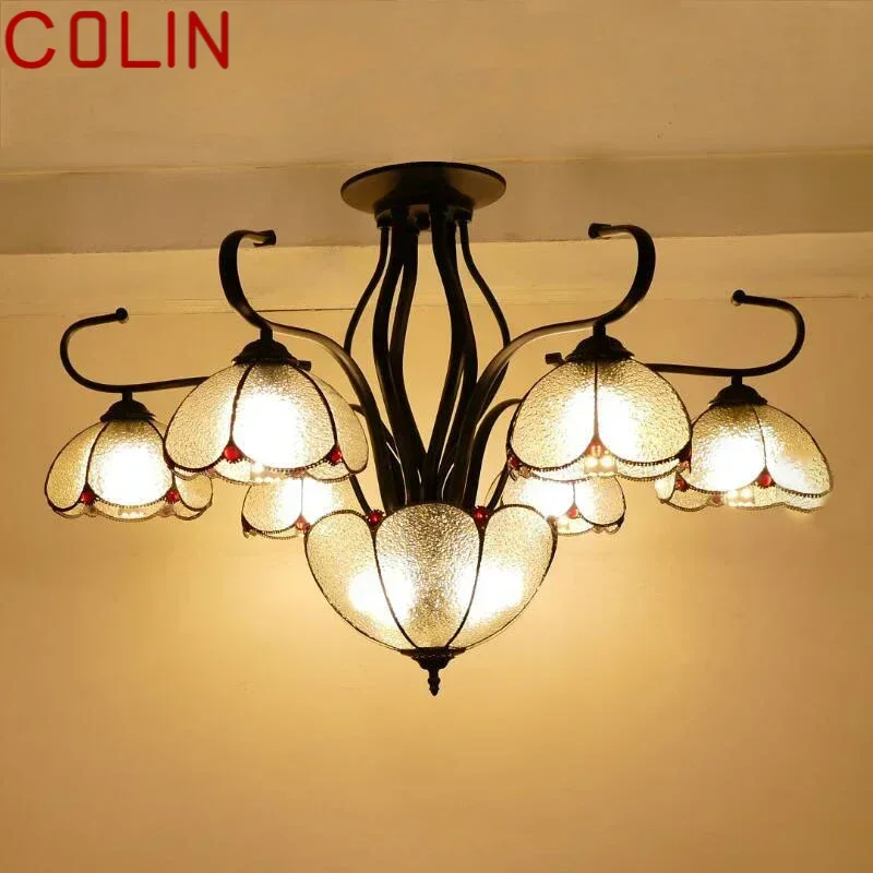 COLIN Tiffany European Living Room Pendant Lamp Mediterranean Sea Creative Color Glass restaurant Bedroom Hotel Chandelier