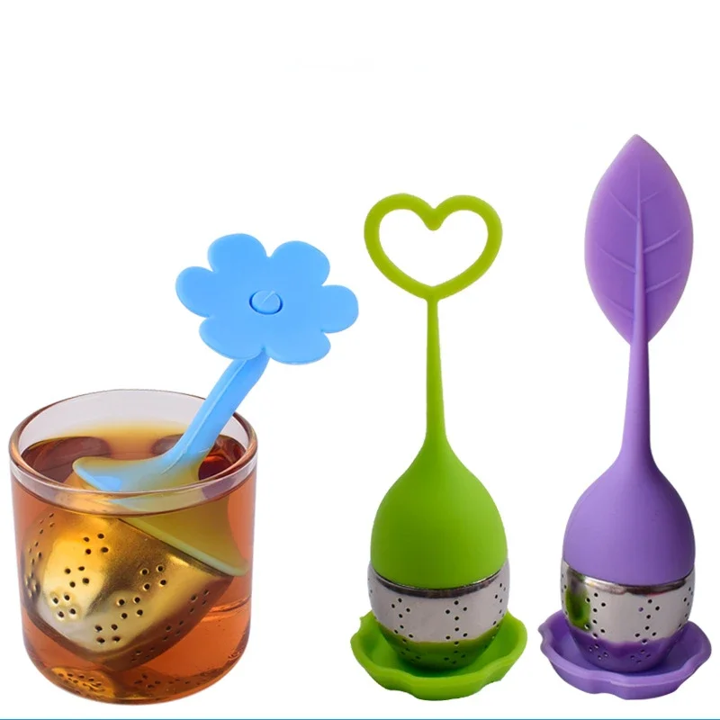 Silicone Tea Infuser Tea Spice Strainer Reusable Tea Diffuser Sweet Leaf with Drop Tray Tea Strainer Teaware Tea Accessories