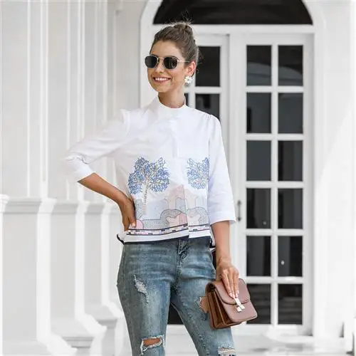 

Women's Spring Faion Casual Stand Collar Embroidered Batobe Comfortable Modal Fabric with Spandex for Men
