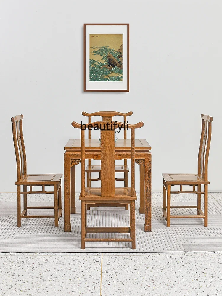 Door Frame Dining Tables and Chairs Set Antique Rosewood Old-Fashioned Square Table for Eight People New Chinese Dining Table