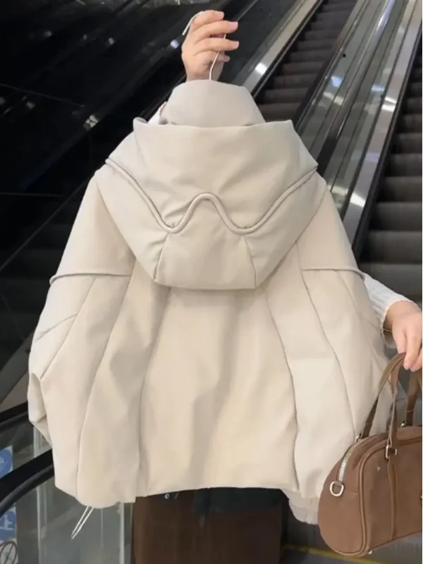 

Стильная женская зимняя куртка свободного кроя цвета хаки из хлопка, утепленная, с длинными рукавами, на молнии, в корейском стиле, для повседневной носки