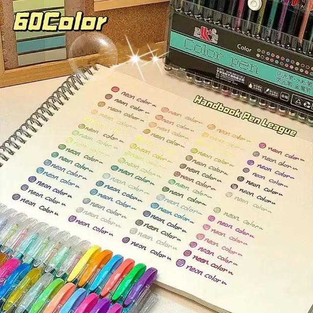 60Pcs Gel Pen Set - Glitter, Metallic, Neon & Pastel Water-Based Pens for Writing, Drawing & Journaling Art Supplies 6