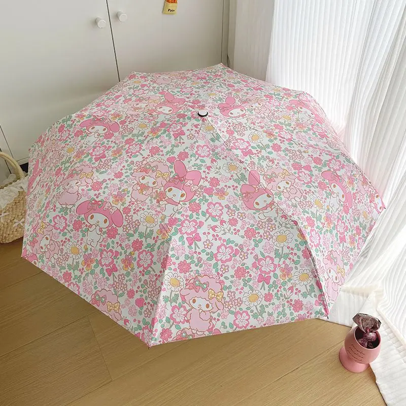 Sweet Hello Kitty Anime Kawaii Sanrio Rain Folding Umbrella Cute My Melody Cartoon Sun Umbrella Lovely Gifts for Girls