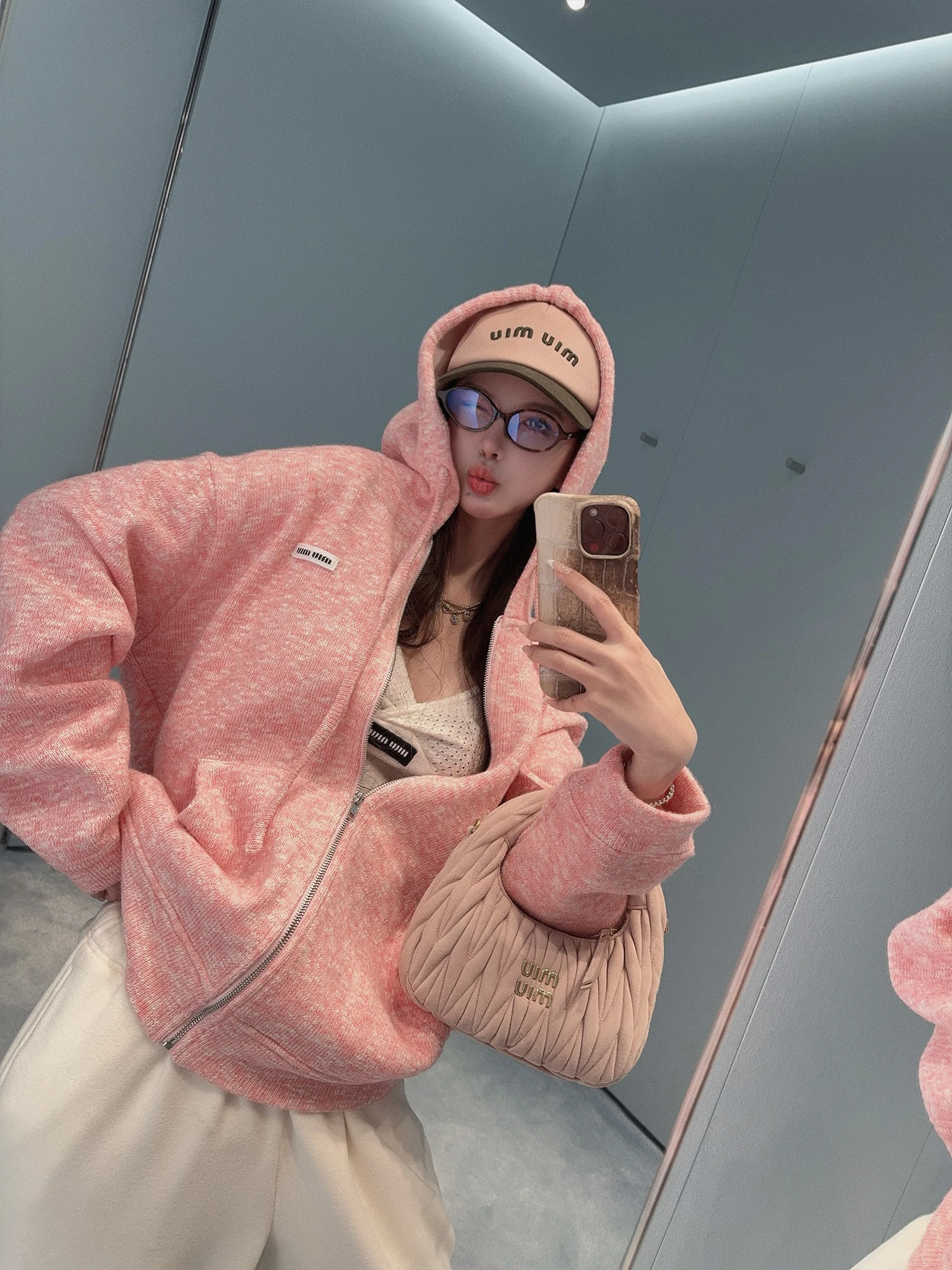 

Zhaochencen Women's Knitted Fce Lined Open Cardigan Zipper Casual Sle Loose Fit Long Sve Pink Hooded Mousse Raspberry