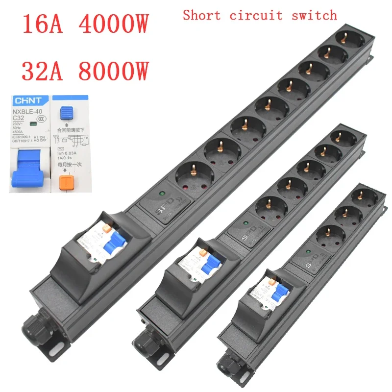 interruptor do curto circuito da tira do poder do pdu interruptor protecao de circuito ue output o soquete protecao do impulso 4000w 8000w o 01