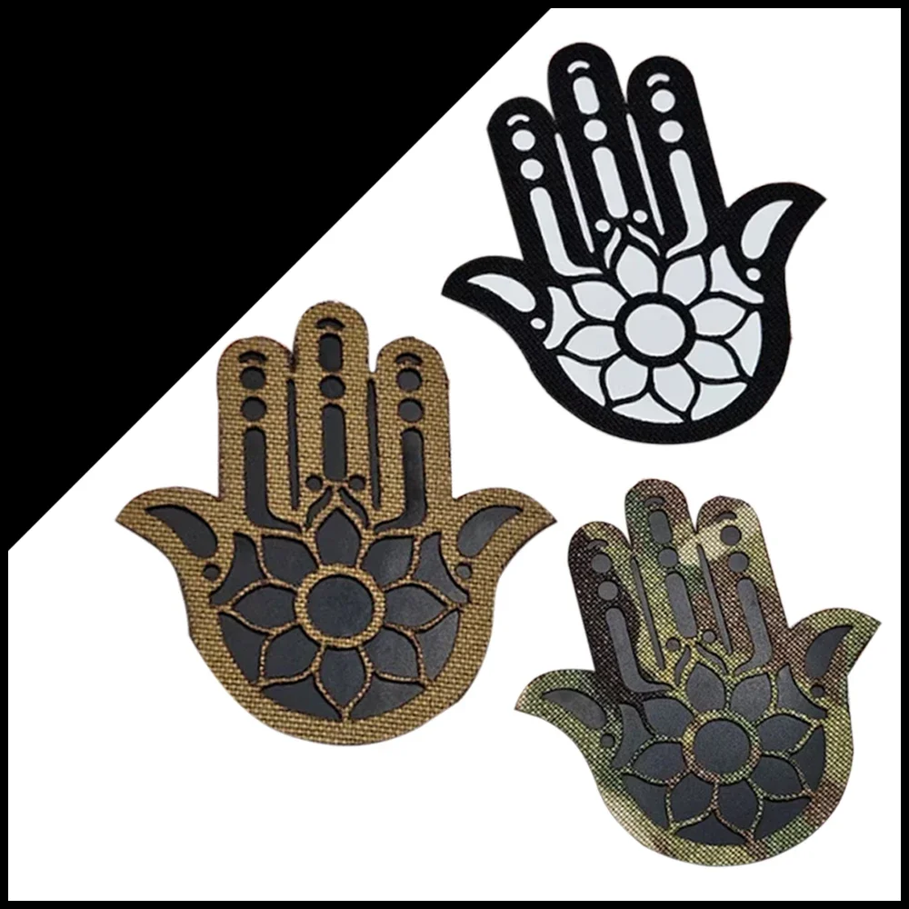 Hamsa Hand Of Fatima Against The Evil Eye Laser Reflective Hand Shape Hand Protection Patch For Tactical Vest Bag Cloth Label