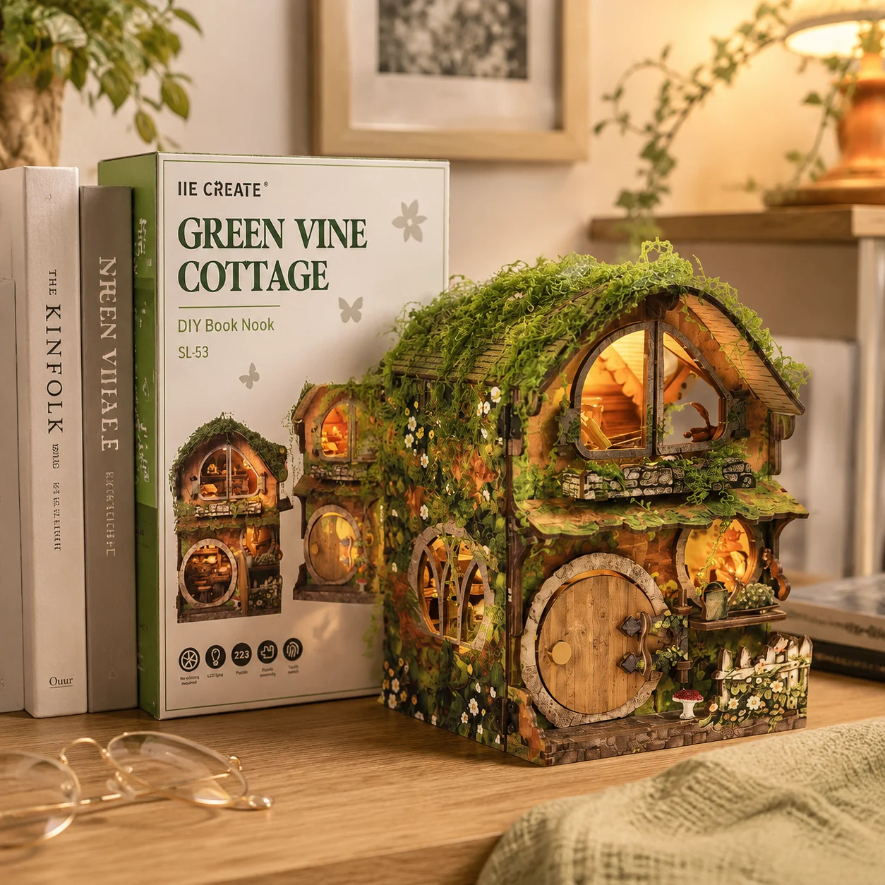 3D DIY Miniature House Artificial Ivy Bookend Home Office Desk Shelf Display Micro Craft Scene Gift Kit Handmade Cute Ornament