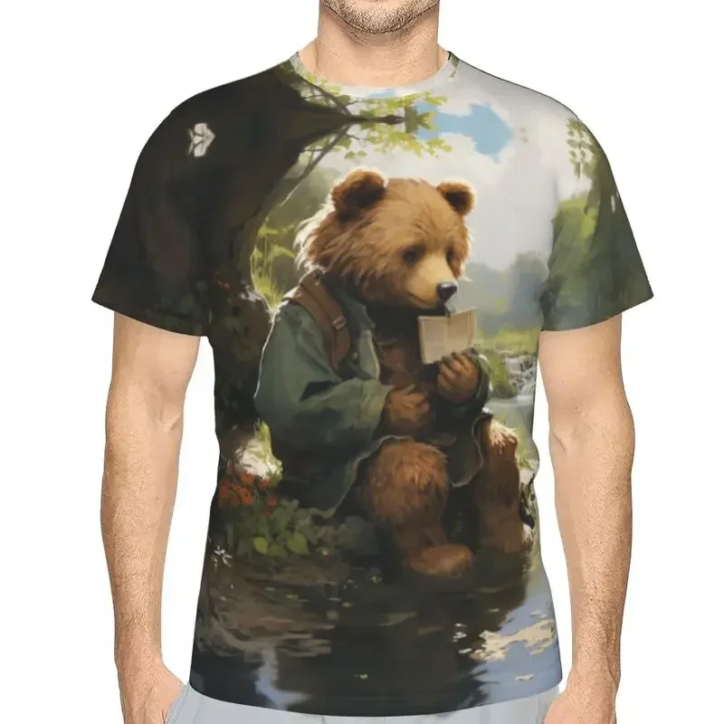 

Summer Fashion Casual Oversized T-shirt Men Clothing Cute Bear 3D Printed T Shirt Harajuku Street Round Neck Short Sleeve Tops
