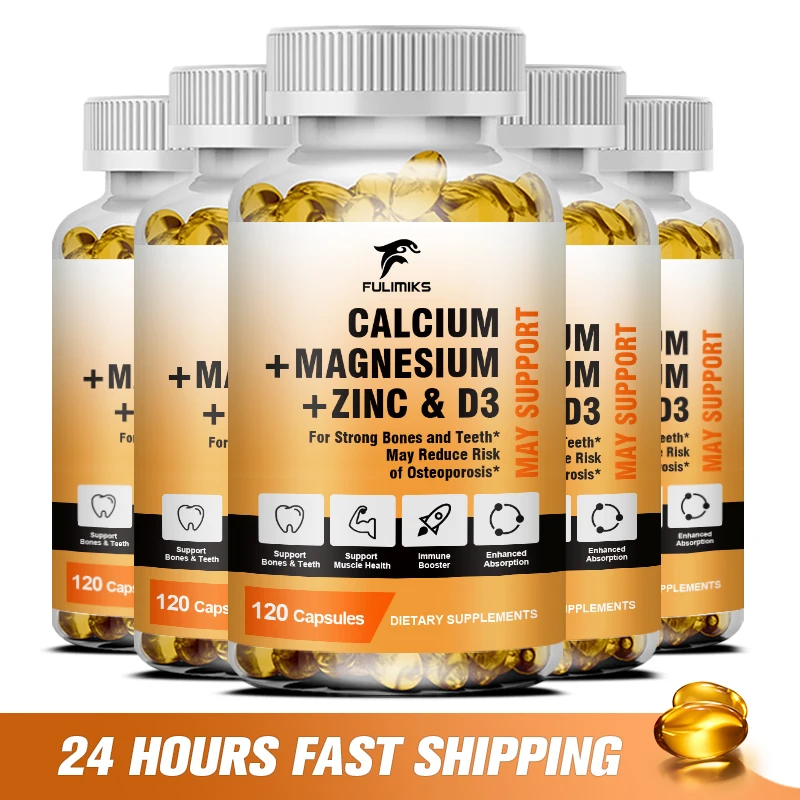 Calcium Capsules 3 in 1 Pill with Calcium, Magnesium & Zinc for Immune Support, Bone, Nerve, & Muscle Health Supplement