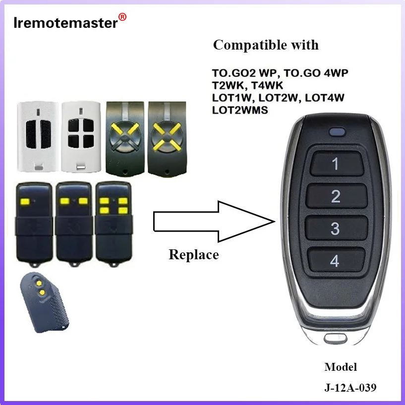 

Garage Door Remote Control 433.92mhz for BENINCA T2WK LOT1W LOT2W LOT4W LOT2WMS Gate Remote Control TO.GO2 WP, TO.GO 4WP