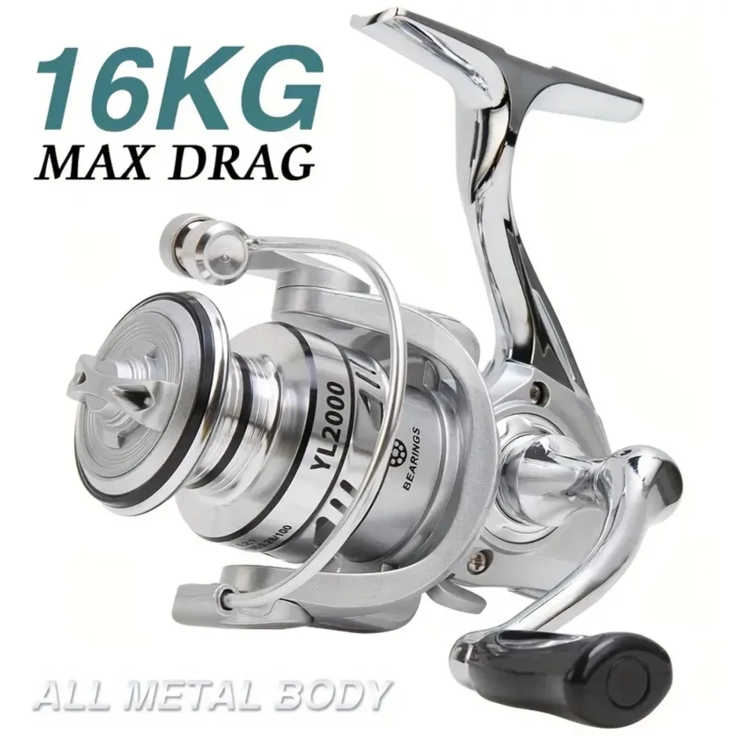 YL 1000~7000 Series,5.2 1 Gear Ratio,35LB Max Drag, Metal Spool,Spinning Fishing Reel, Freshwater Saltwater