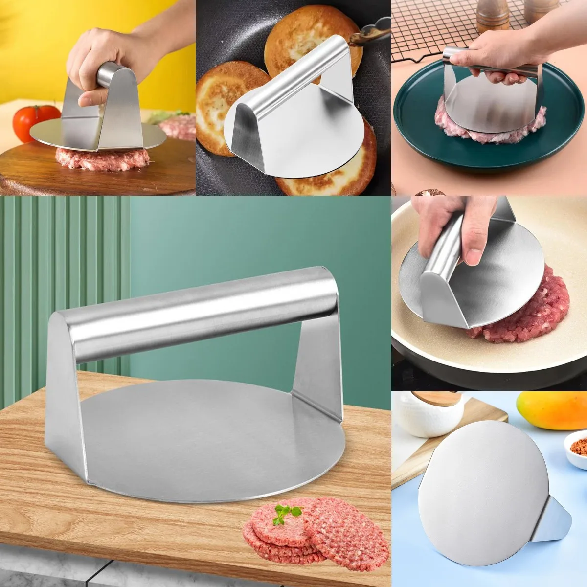 Stainless Steel Smash Burger Press Hamburger Patties Meat Masher Circular Meat Press Mold For Deli Meats Kitchen Accessories