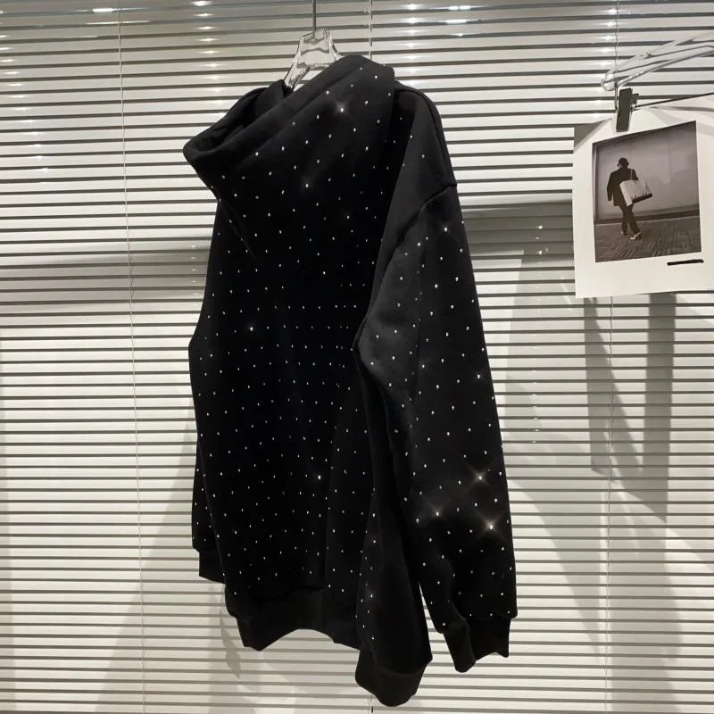 Full Rhinestone Hooded Sweatshirt For Women Spring Autumn Sequin Appliques Hoodie American Casual Fashion Shiny Pullover Tops