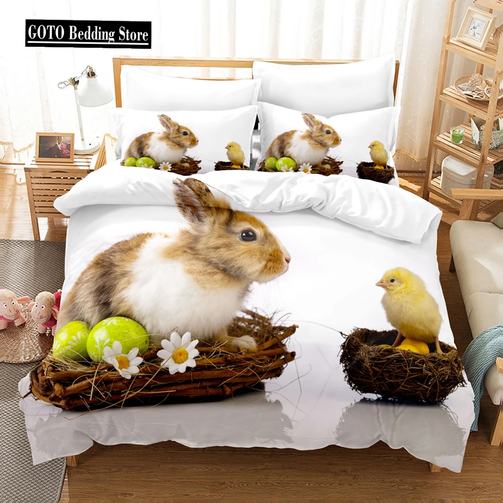 3D Print Little Rabbit Bedding Duvet Cover Set for Kid North America Home Textile Chinese Bed Cover Sets Pillowcases Cartoon New