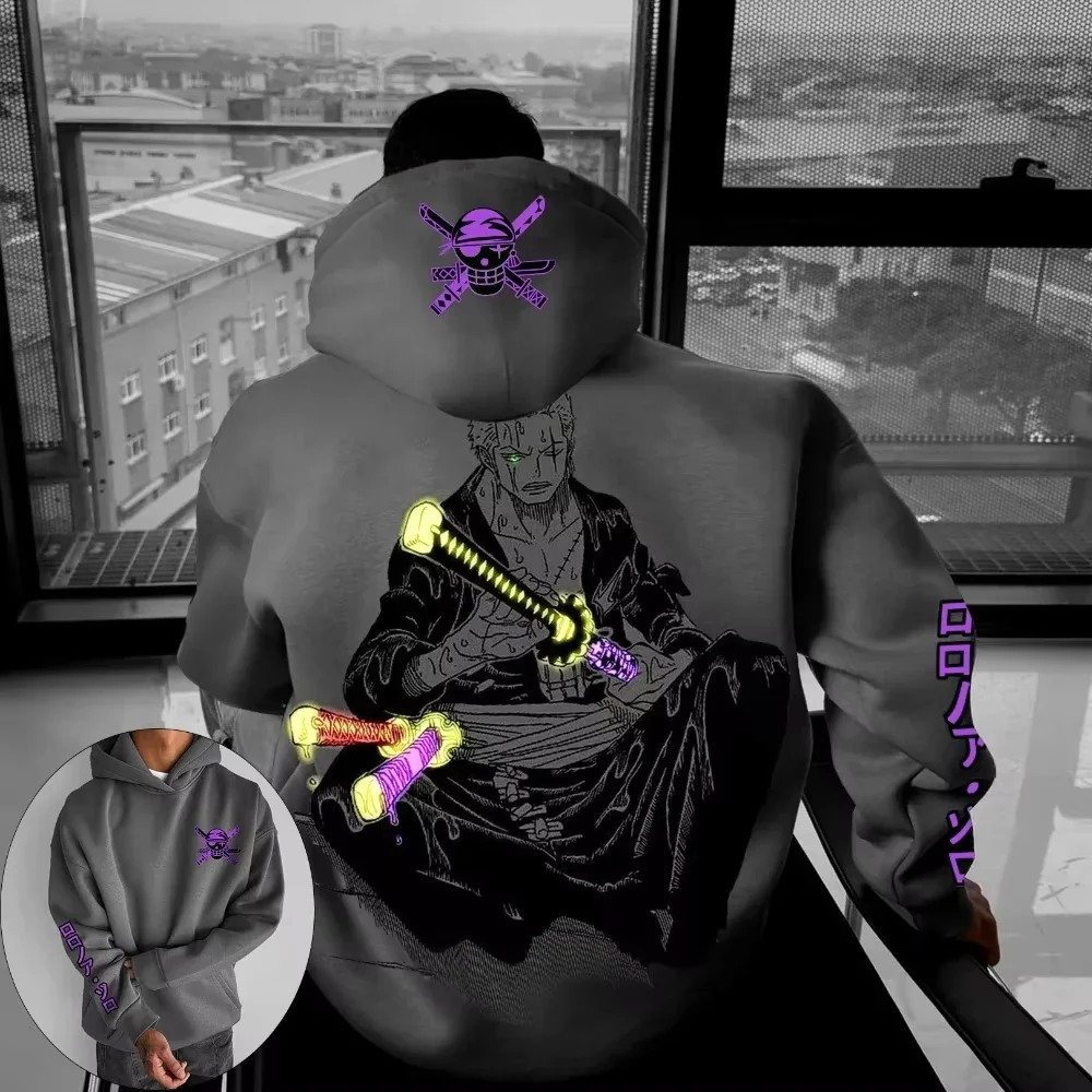 ONE PIECE 2026 automne/hiver hommes à capuche nouveau Roronoa Zoro Anime imprimé décontracté Version ample Harajuku pull coton pull haut