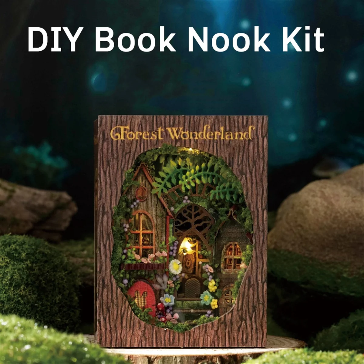 ABFW DIY Book Nook Kit with 3D Puzzle Model Building Wooden Bookshelf Bookend Toy Halloween Christmas Birthday Gift MINI-111