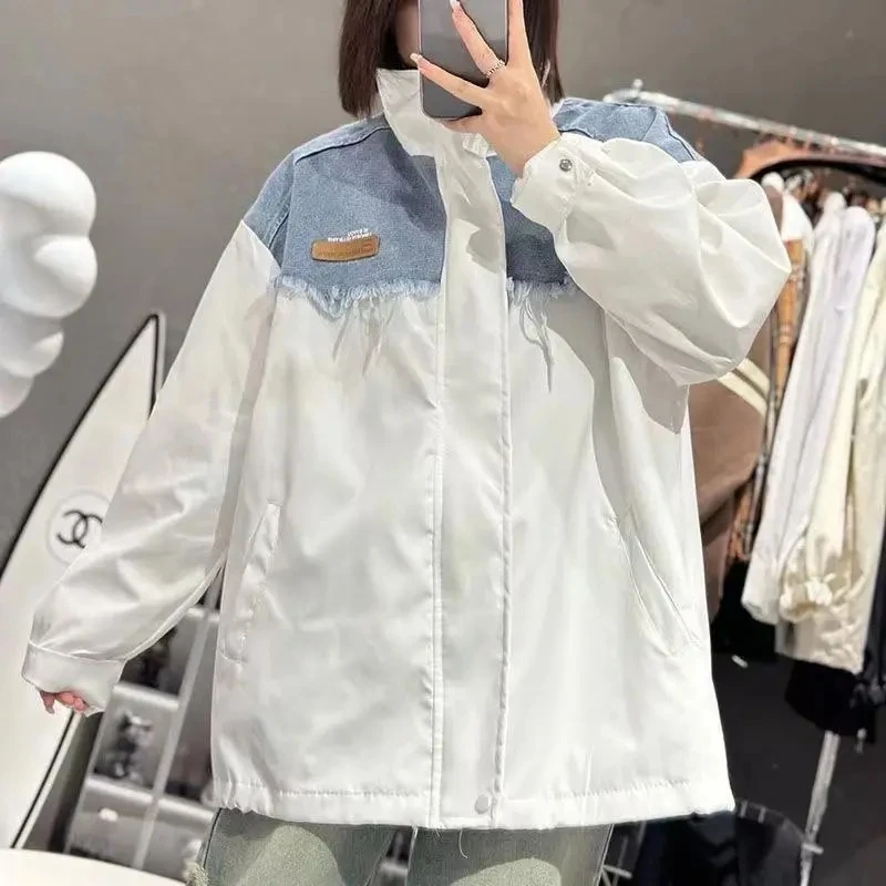 

Новое джинсовое женское свободное повседневное короткое пальто с воротником-стойкой и джокером, удобное офисное уникальное повседневное пальто