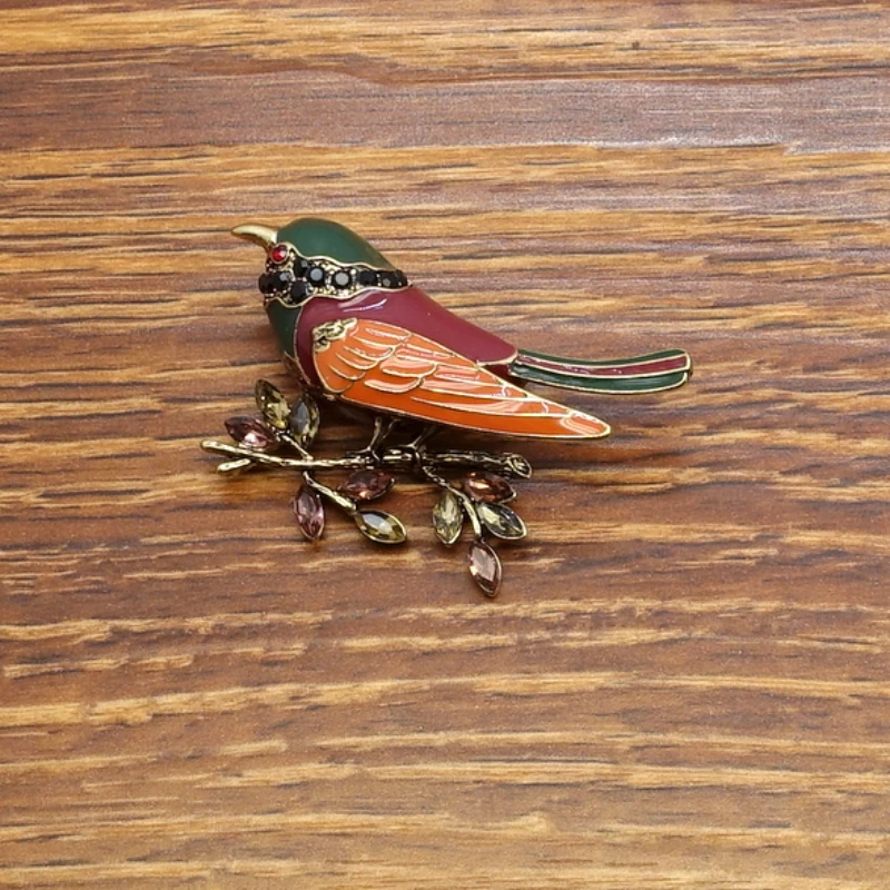 

*Diamond inlaid multi-color enamel enamel bird versatile style brooch flower badge