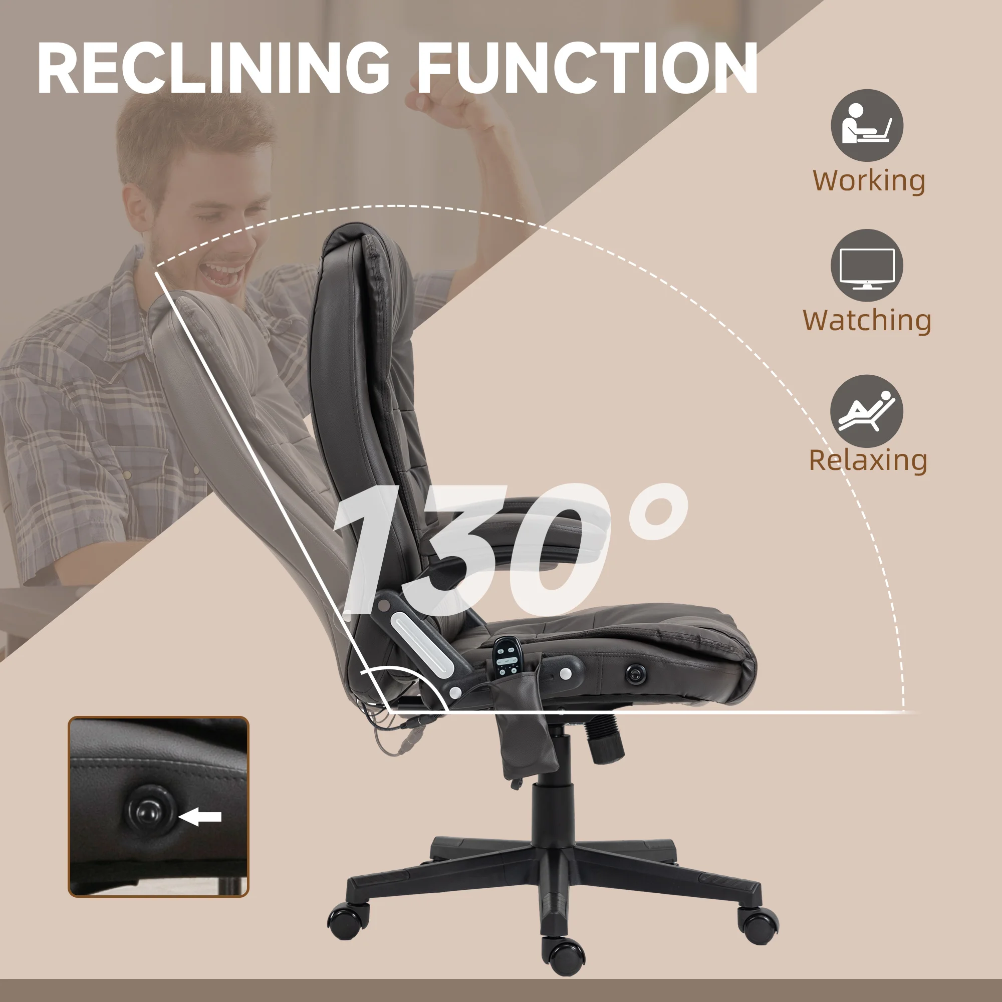 Homcom High-Back Vibration Massage Chair, Heating Office Chair, Dark Brown image 5