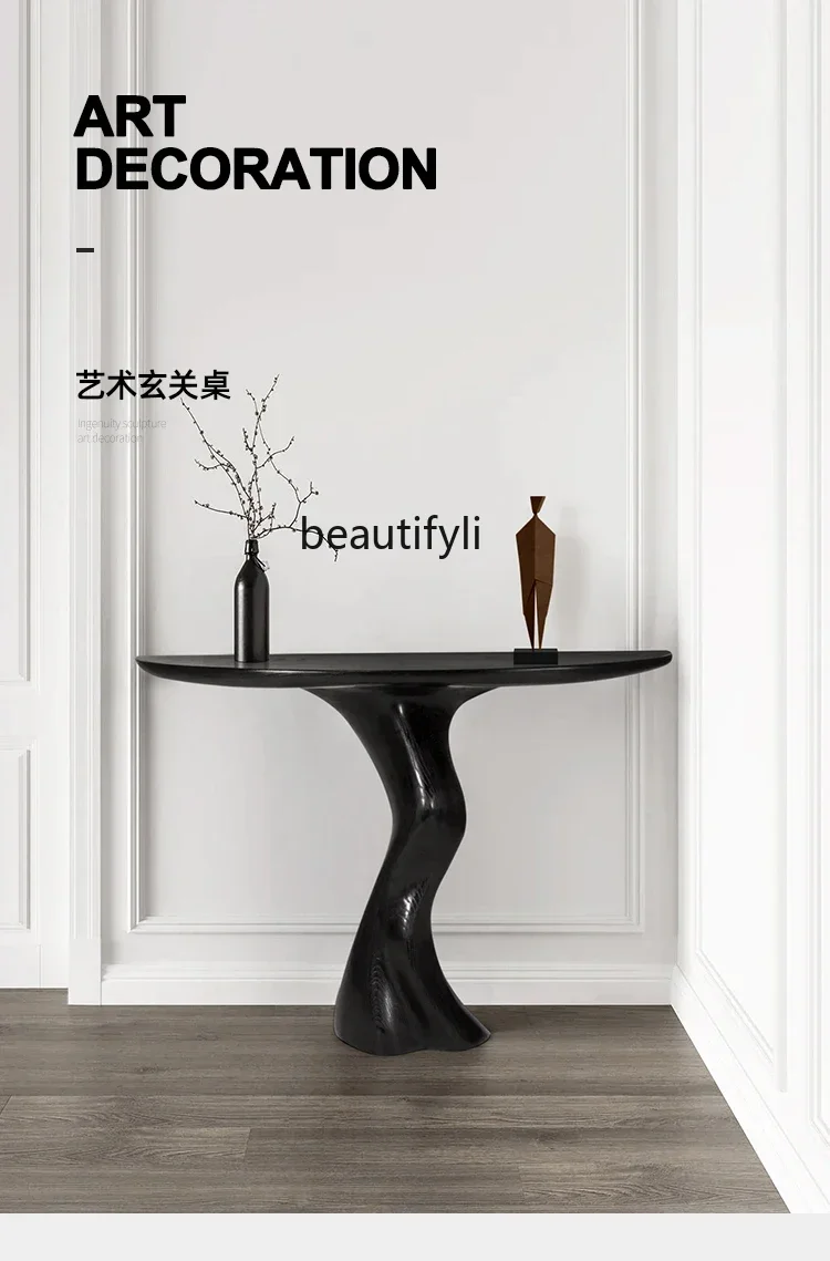 SS Nordic solid wood semicircular entrance table Extremely narrow entrance entrance desk Corridor against the wall Art desk