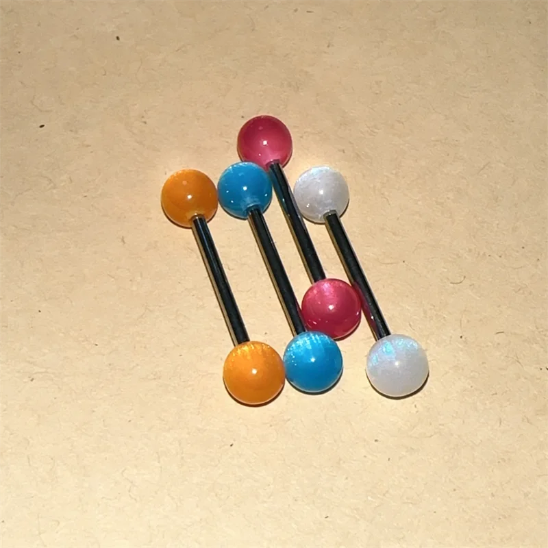 Sparkling Acrylic Bead Tongue Stud Titanium Steel Piercing Rod Tongue Ring Sexy Body Jewelry Accessory