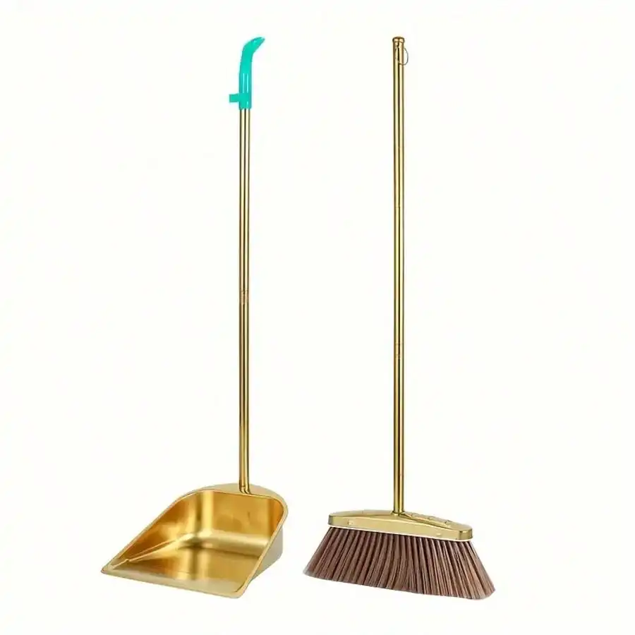 

Heavy-Duty Golden Stainless Steel Broom And Dustpan Set - Broom Dust Pan With Long Handle Outdoor Dustpan Restaurant Dustpan Floor Cleaning Broom Standing Dustpan Cleaning Dustpan Garden Dustpan For Home Office