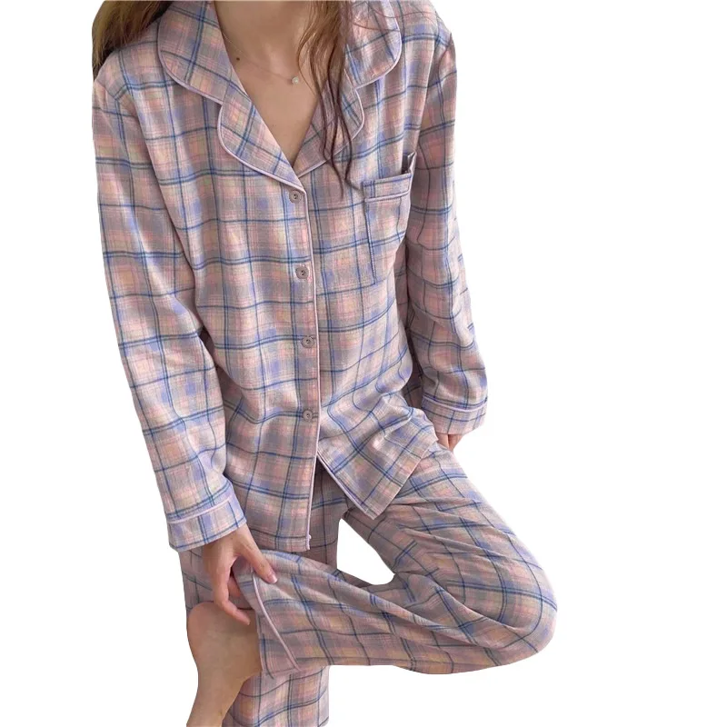 Spring and Autumn New Women\'s Pajamas Homewear Set Student Girls Simple Leisure Girls Can Go out Pajamas Cardigan Homewear Set