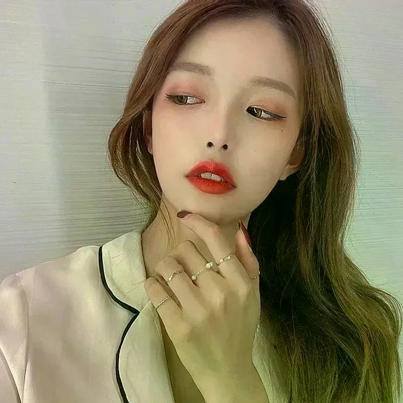 5PCS Korean Style Simple Pearl Wavy Shape Combination Finger Ring Sets Opening Adjustable Rings For Women Punk Fashion Jewelry