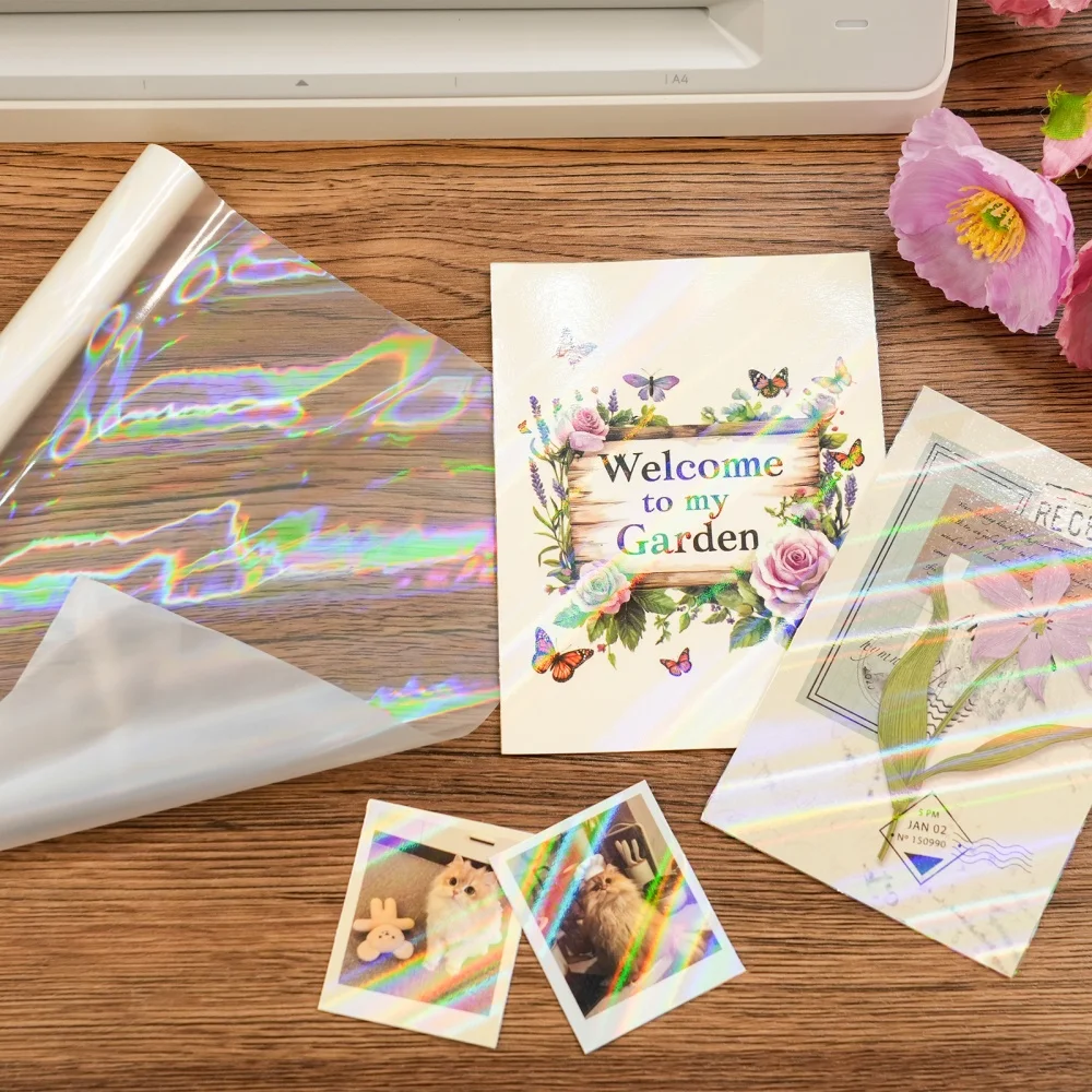 BOPP Holographic Precoated Film 8.6x196.8 inch T 1 mil Clear Waterproof Scratch-Proof Thermal Laminating Film Roll Compatible
