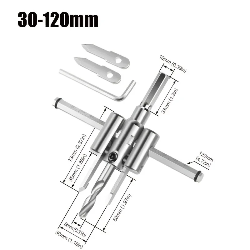 1pc 30-120/200/300mm Adjustable Hole Opener Circle Hole Cutter Circle Hole Saw Aircraft Type Wood Drill Bit DIY Tool