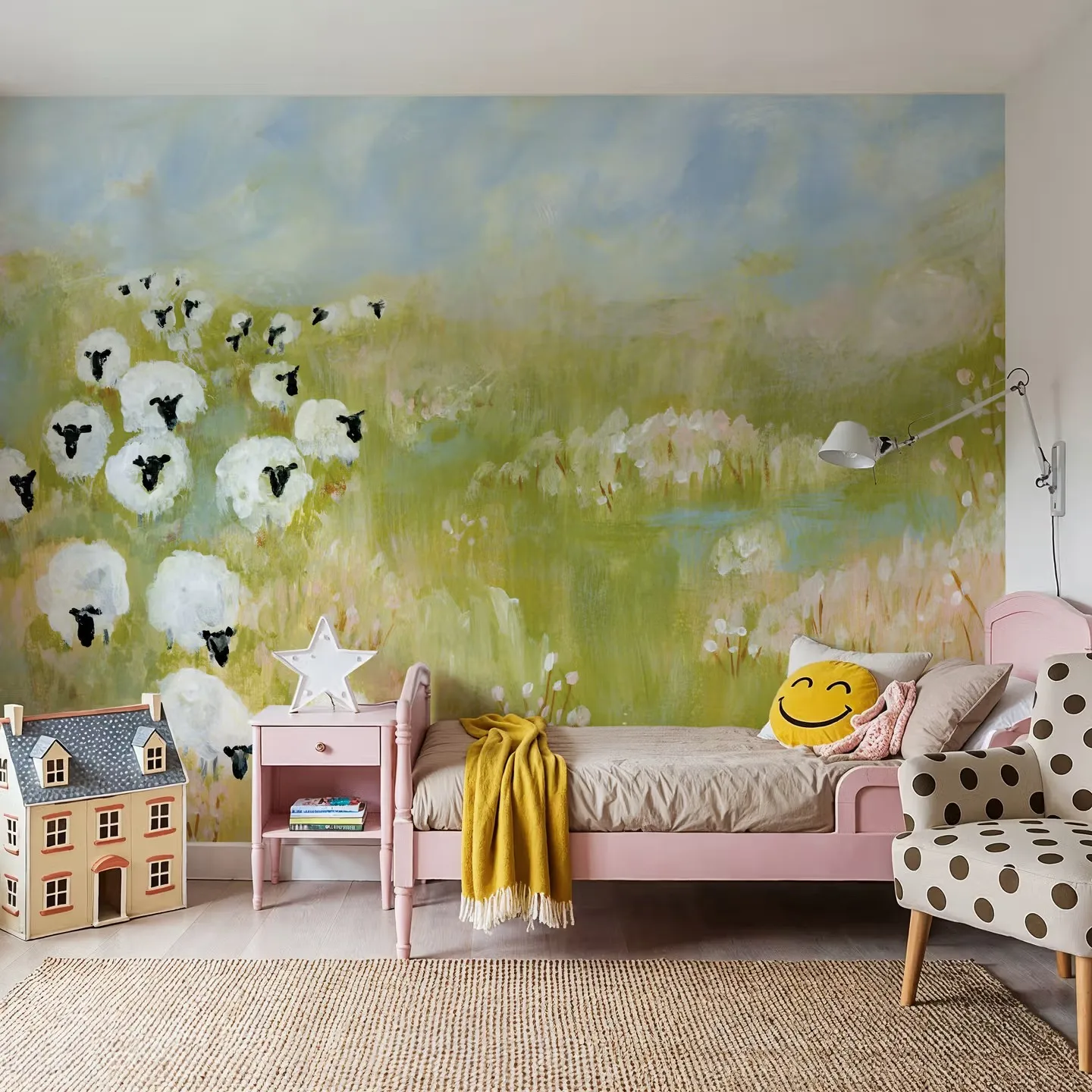 Customized wallpaper hand-painted oil painting grassland sheep mural home decoration, living room, bedroom, dining room 3d mural