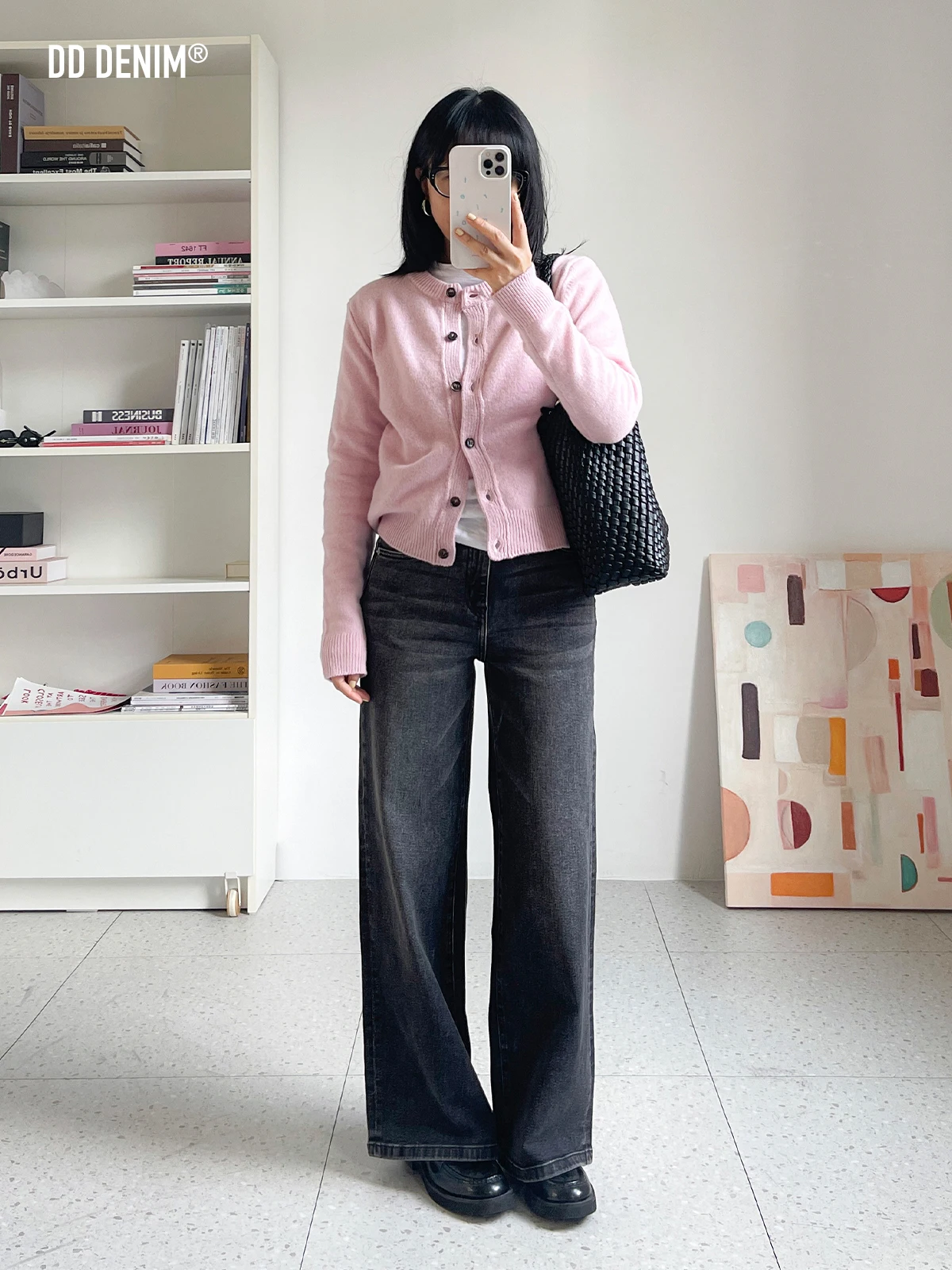 

DD Классические прямые джинсы, новые осенне-зимние цвета, джинсовые брюки с эластичной резинкой средней талии и широкими штанинами, женская мода