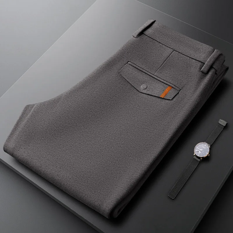 Quality Simple apricot European casual pants men autumn winter slim feet men solid color business men pants