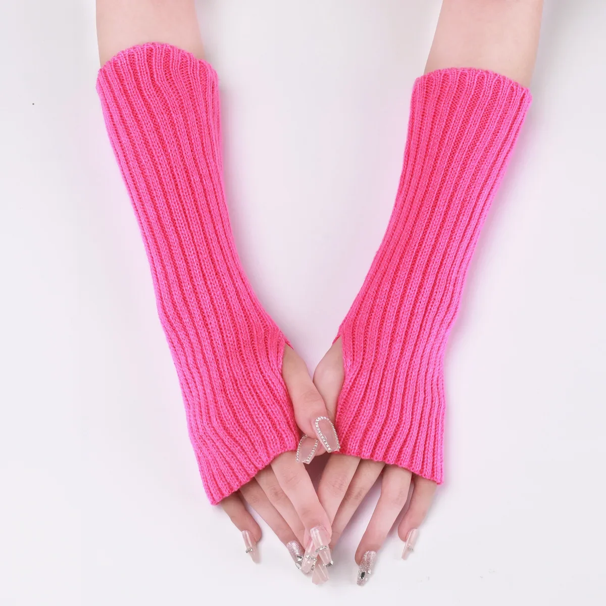 Long Striped Gloves New Cross-border Autumn and Winter Wool Sleeves for Men and Women Long Knitted Warm Fingerless Fake Sleeves