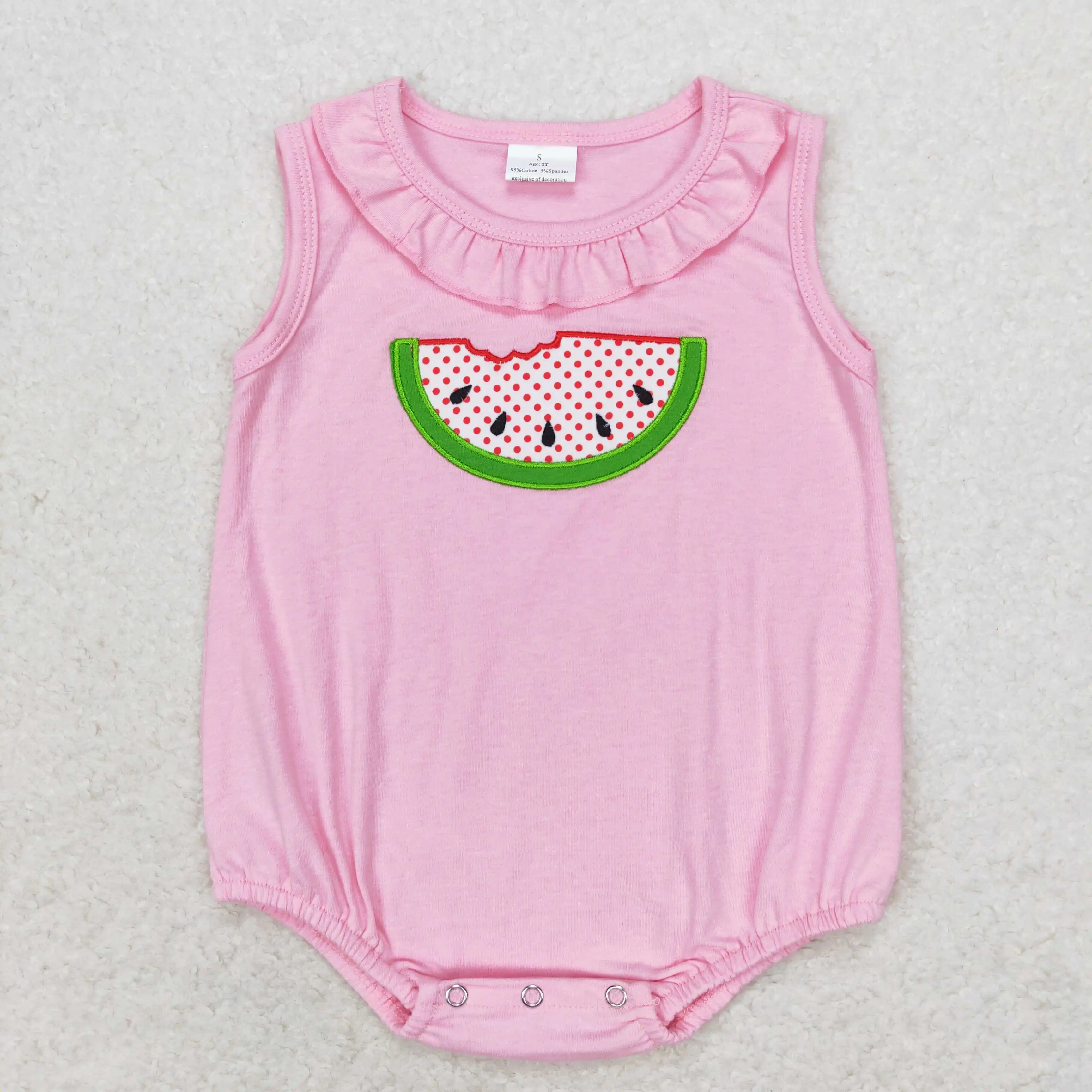 

SR1649 Fashion Baby Girls Summer Clothes Toddler Short Sleeve Embroidery Watermelon Print Kids Boutique Romper