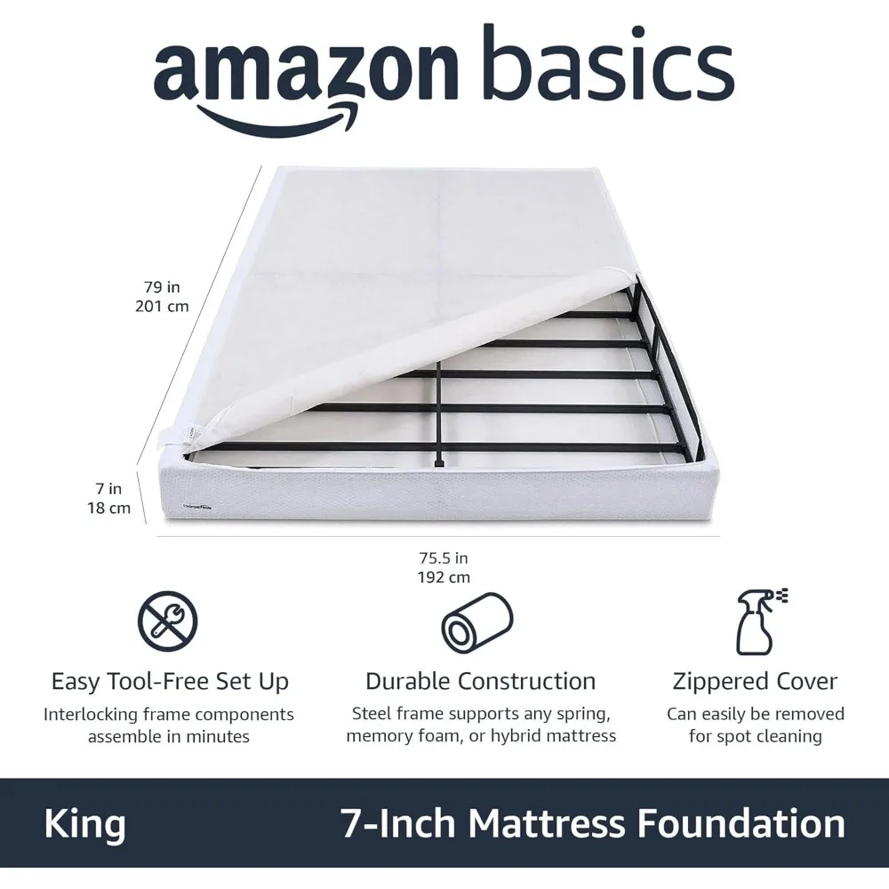 Smart Box Spring Bed Base, 7-Zoll-Höhen-Matratzenfundament, werkzeuglose, einfache Montage, King