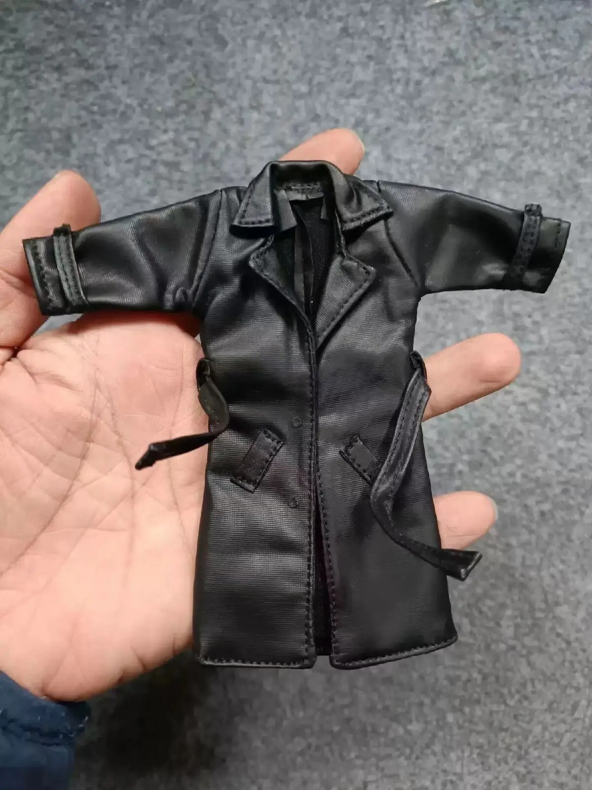 1/12 Scale Soldier Leather Black Overcoat Windcheater Model for 6