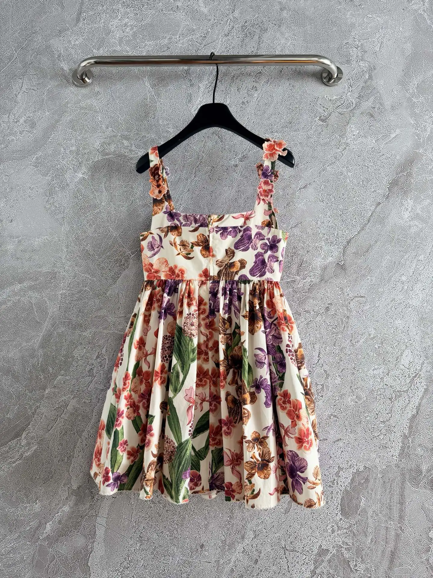 2026년 신상 봄 여름 아플리케 꽃무늬 민소매 스파게티 스트랩 여성 미니 드레스