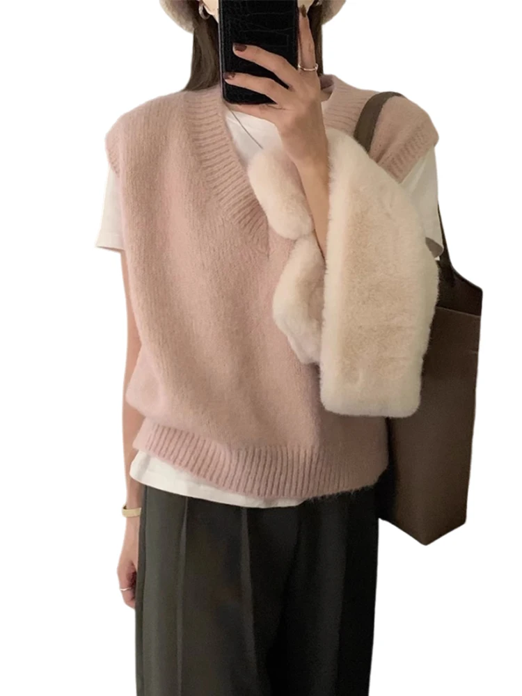 Frauen Gestrickte V-Ne Pullover Weste Lose Faul Sle Schichtung High-End-Gefühl Top Herbst Winter Neue Ankunft Casual süße Sle