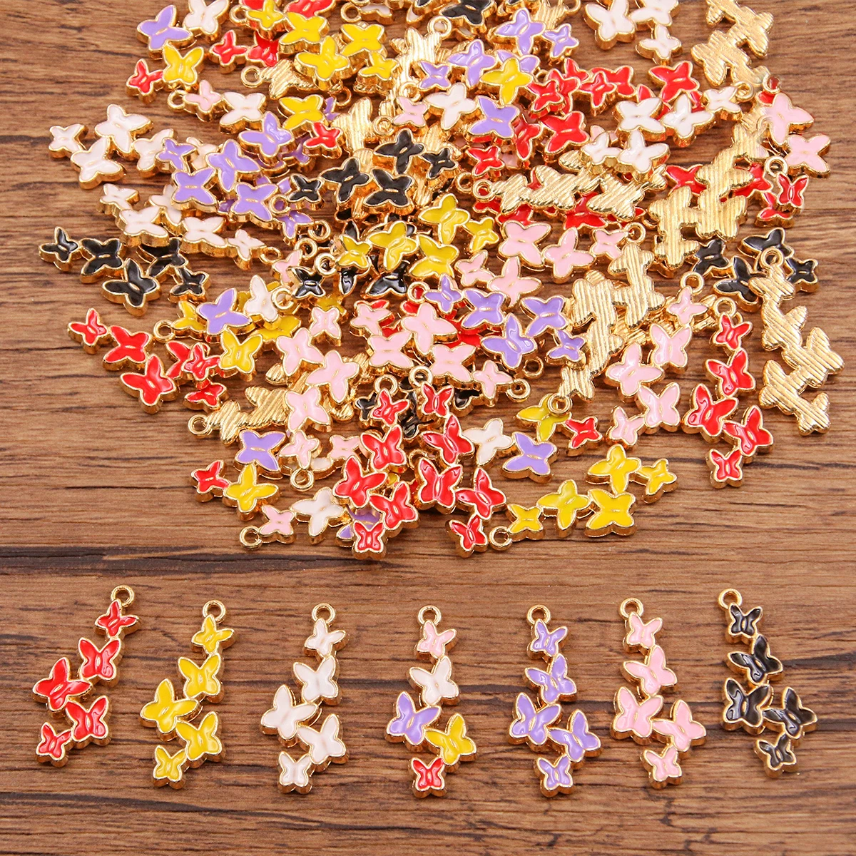 10Pcs 7 Color 12x27MM Alloy Metal KC Gold Drop Oil 5 Butterflies Charm Animal Pendant For DIY Bracelet  Jewelry Making